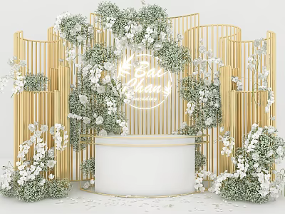 Photo Spot With Golden Fences And White Floral Decor 3d model