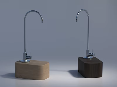 Modern Table Lamps With Curved Metal Arm And Light Dark Wooden Base On Gray Background 3d model