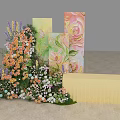 Floral Artistic Display With Colorful Painted Panels Floral Patterns And Yellow Platform
