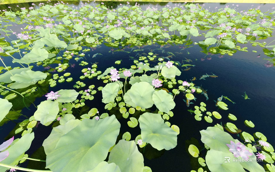 Hinged Patio Doors With Serene Lotus Pond View And Green Lily Pads 3d model 