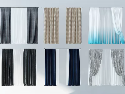 Stylish Curtains in Multiple Colors with Different Textures and Hanging Styles 3d model