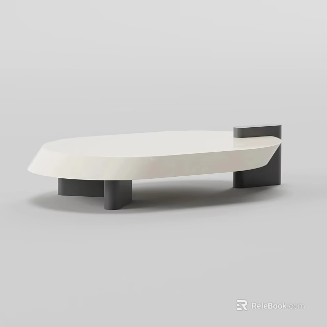 Modern Coffee Table With White Surface And Black Base Unique Shape Design 3d model