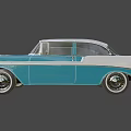 Blue And White Vintage Classic Car With Chrome Details And Retro Design