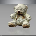White Fluffy Teddy Bear with Brown Bow Tie Text on Paws on Black Reflective Surface 3d model