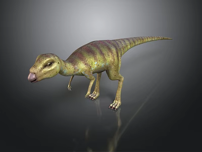 3D Rendered Dinosaur Model With Green Yellow Stripes And Tongue Sticking Out 3d model