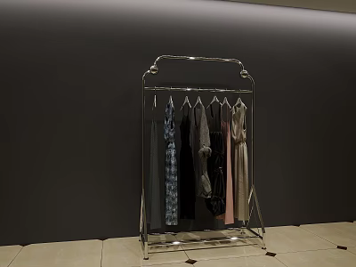 Metal Clothes Rack with Hanging Clothes for Store Display in Modern Indoor Setting 3d model