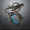 Cosmic Space Station With Ring Structure Blue Light And Mechanical Components