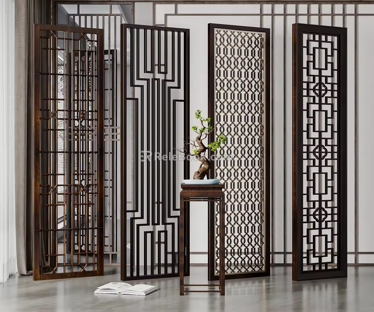 New Chinese-style partition solid wood partition combination 3d model