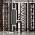 New Chinese-style partition solid wood partition combination 3d model