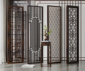 New Chinese-style partition solid wood partition combination 3d model