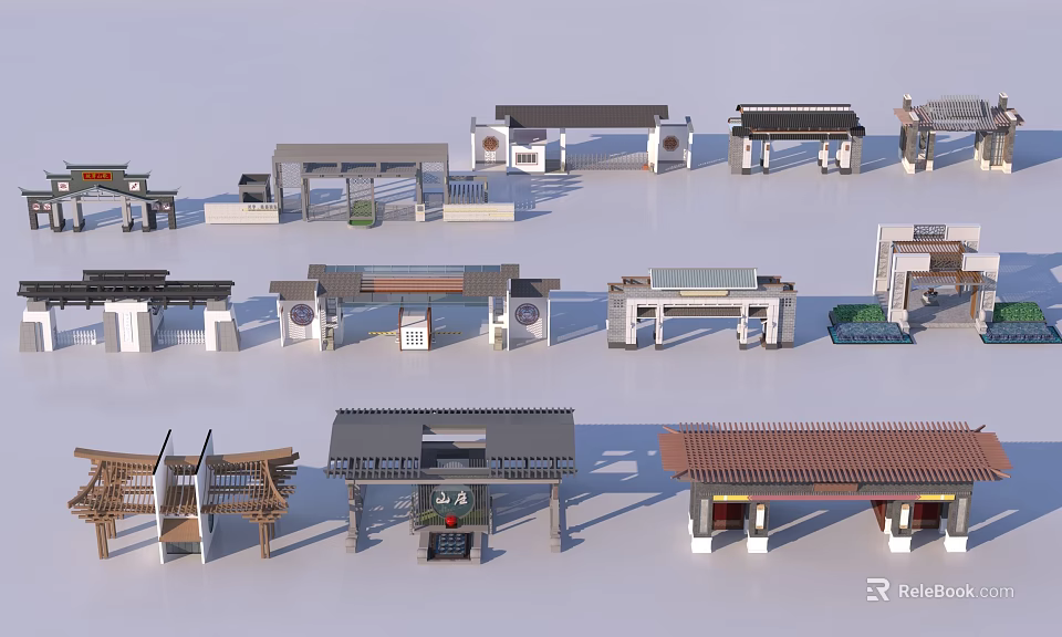 Diverse Architectural Entrance Gates With Traditional And Modern Design Elements 3d model 