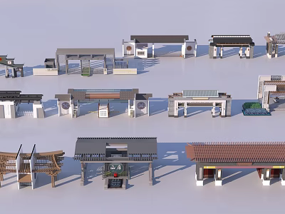 Diverse Architectural Entrance Gates With Traditional And Modern Design Elements 3d model