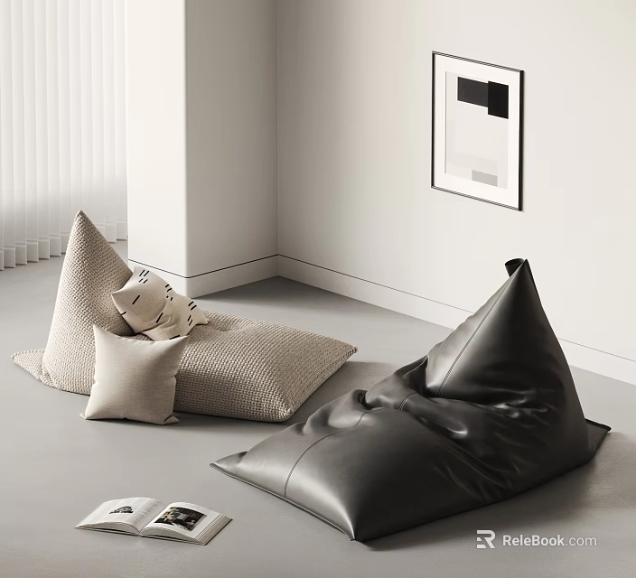 Cozy Bean Bag Chairs In Neutral Tones For Modern Living Room Interior With Soft Cushions 3d model 