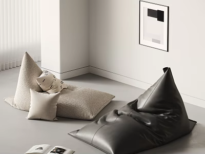 Cozy Bean Bag Chairs In Neutral Tones For Modern Living Room Interior With Soft Cushions 3d model