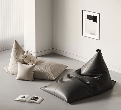 Cozy Bean Bag Chairs In Neutral Tones For Modern Living Room Interior With Soft Cushions 3d model