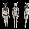 Mechanical Armored Female Character Sci Fi Design With Front Back And Side Views