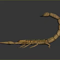 Yellow And Green Scorpion With Long Tail Large Pincers Shiny Exoskeleton On Gray Background