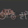 White Rabbit Pulling Red Vintage Carriage With Wooden Body And Red Wheels