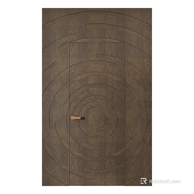 Wooden Flush Door with Circular Pattern and Metal Handle for Interior Design 3d model 
