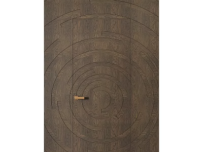 Wooden Flush Door with Circular Pattern and Metal Handle for Interior Design 3d model