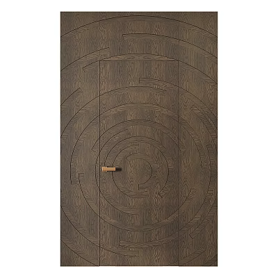Wooden Flush Door with Circular Pattern and Metal Handle for Interior Design 3d model