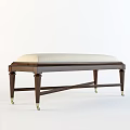 Classic Wooden Sofa Bench With Light Colored Padded Seat And Wheeled Legs