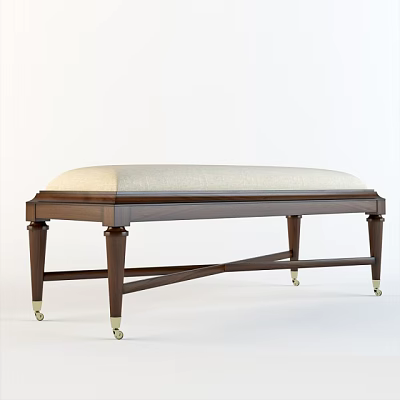 Classic Wooden Sofa Bench With Light Colored Padded Seat And Wheeled Legs 3d model