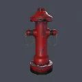 Red Public Fire Hydrant With Metallic Body And Chain Details