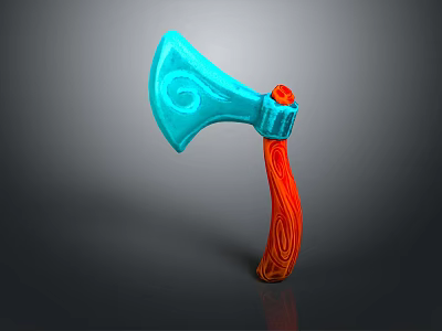 Fantasy Axe Weapon With Blue Spiral Pattern Blade And Red Wooden Handle 3d model