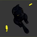 Cute Black Cartoon Cat Character With Pink Ears Yellow Eyes And Yellow Stars