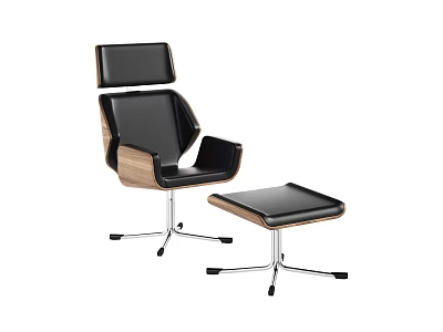 Modern Leisure Chair with Black Upholstery Wooden Armrests Metal Base and Matching Ottoman 3d model