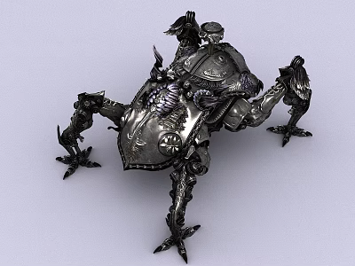 Detailed Game Movie Character Mechanical Creature With Metal Armor Spiked Limbs And Intricate Design 3d model
