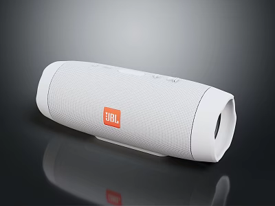 JBL White Portable Speaker with Mesh Surface and Prominent Brand Logo Design 3d model