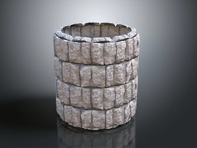Rustic Stone Stacked Cylindrical Garden Ornament With Layered Design For Outdoor Decor 3d model