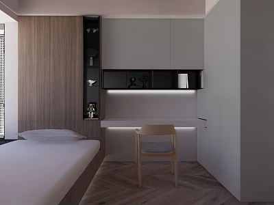Modern Tatami Bedroom With Wooden Elements Built in Lighting And Minimalist Cabinetry 3d model