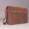 Brown Leather Shoulder Bag With Textured Surface And Gold Zipper Design