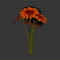 Blooming Red Gerbera Flowers With Green Stems Against Gray Background