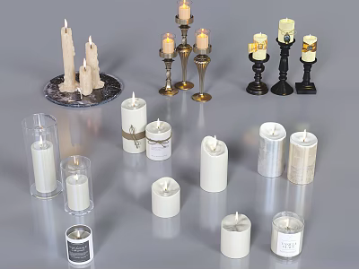 Decorative Candles With Various Holder Designs And Styles For Home Decor 3d model