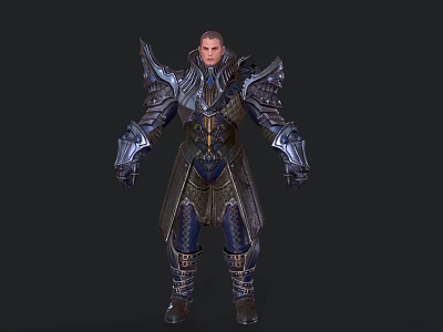 Game Movie Fantasy Warrior Character With Detailed Blue Silver Metallic Armor And Decorative Shoulders 3d model