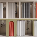 Modern Bathroom Compartments With Various Colored Shower Curtains And Fixtures