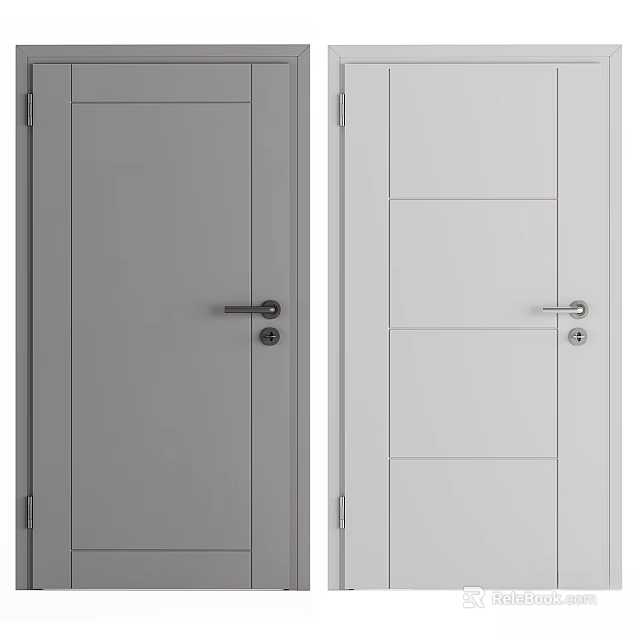 Gray and White Modern Hinged Doors with Solid and Paneled Design for Home Interior 3d model