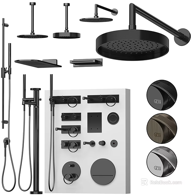 Black Modern Shower System With Rainfall Head Handheld Sprayer And Controls 3d model 
