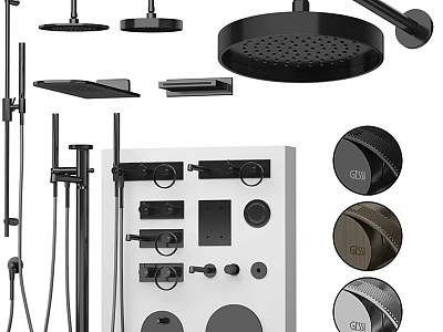 Black Modern Shower System With Rainfall Head Handheld Sprayer And Controls 3d model