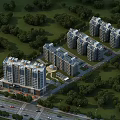 Aerial Planning of Modern Residential Complex with High Rise Buildings Greenery and Roads