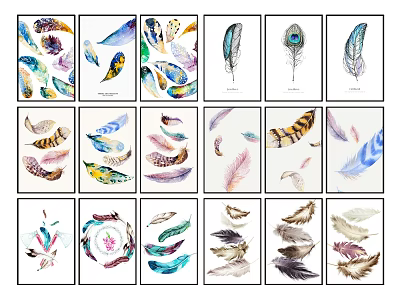 Modern Decorative Painting Feather Decorative Painting Hanging Painting 3d model