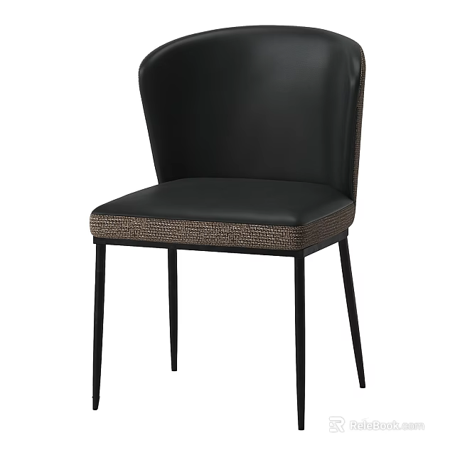 Elegant Black Leather Single Sofa With Metal Legs And Woven Side Accents Design 3d model 