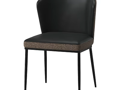 Elegant Black Leather Single Sofa With Metal Legs And Woven Side Accents Design 3d model