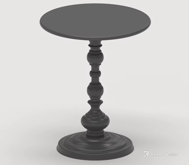 Black Round Coffee Table With Decorative Pedestal Base And Smooth Top 3d model 