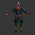 Brave Medieval Warrior Character In Green Red Armor Standing With Loyal Battle Creature