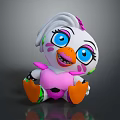 Cute Cartoon Plush Toy With White Hair Big Blue Eyes Pink Blush And Orange Feet